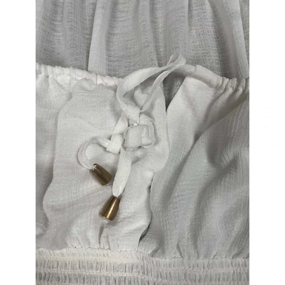 Free People Shirt Womens XS White Lolita Smocked Fringe Milkmaid Sheer Fairy Top